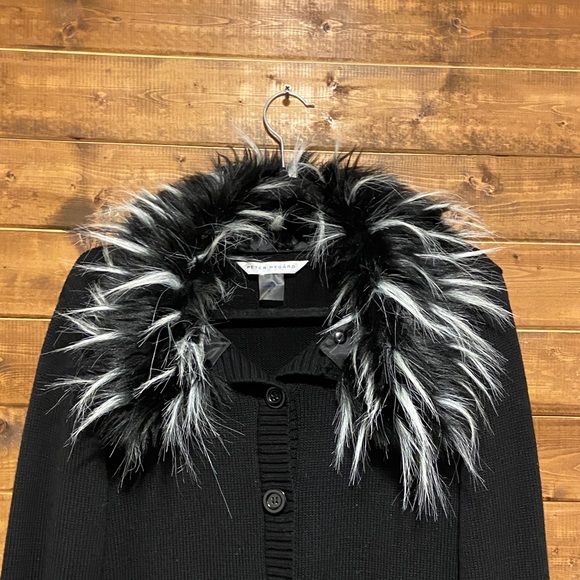 Peter Nygard Faux Fur Trim Black Cardigan | Detachable Fur | Size S - Picture 3 of 12
